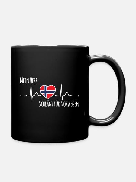 Mein Herz schlägt für Norwegen Skandinavien - Tasse einfarbig - Schwarz