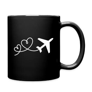 Flieger mit Herz Urlaub Reisen Fliegen Flugzeug - Tasse einfarbig - Schwarz - Rechts