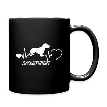 Rauhaardackel mit Herzschlag - Tasse einfarbig - Schwarz - Rechts