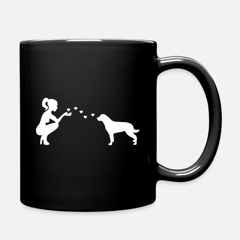 Rottweiler mit Frau - Tasse einfarbig - Schwarz
