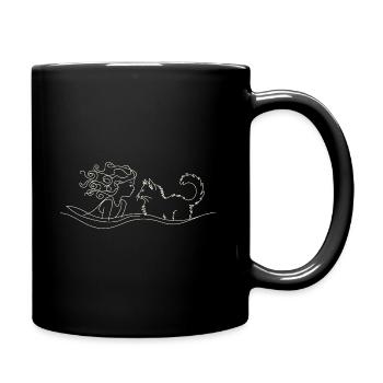 Katzenliebe: Stille Begegnung - Tasse einfarbig - Schwarz - Rechts