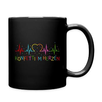 Konfetti im Herzen Herzschlag Herz EKG - Tasse einfarbig - Schwarz - Rechts