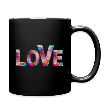 Liebe, Lebensfreude, glücklich sein - Tasse einfarbig - Schwarz - Rechts