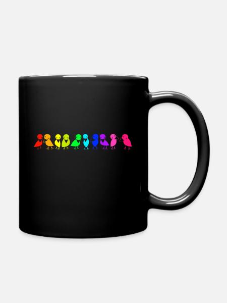 colorful row of birds ravens - Full Colour Mug - black