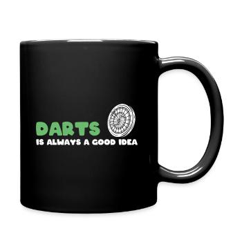 Lustiger Dartspieler Dartmeister - Tasse einfarbig - Schwarz - Rechts