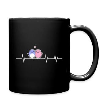 Two Cute Birds - Heart to Heart - Full Colour Mug - black - Right