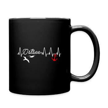 Ostsee Liebe Herzschlag Heartbeat Anker - Tasse einfarbig - Schwarz - Rechts