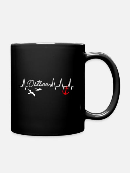 Ostsee Liebe Herzschlag Heartbeat Anker - Tasse einfarbig - Schwarz
