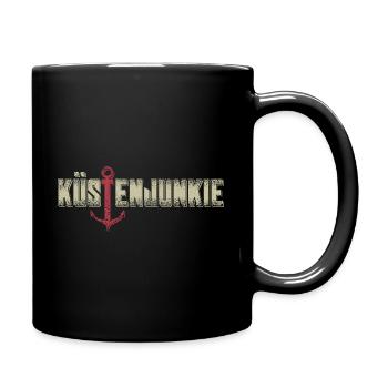 Küstenjunkie Küstenkind Norddeutsch Moin Anker - Tasse einfarbig - Schwarz - Rechts