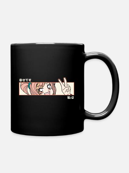 Heureux anime fille Otaku adolescent japonais manga - Mug uni - noir