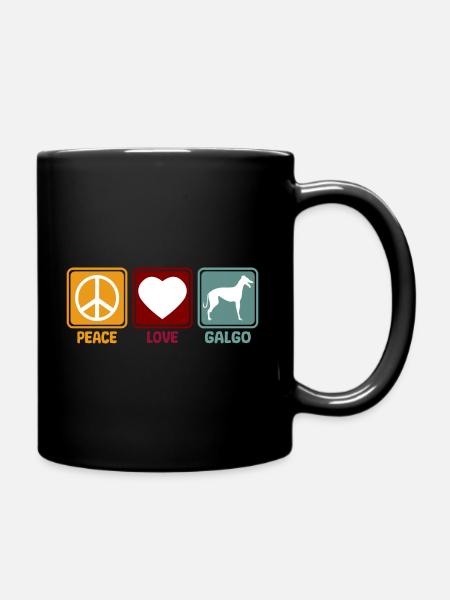 Galgo Espanol Hund Windhund Peace Love Spruch - Tasse einfarbig - Schwarz