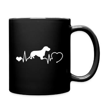 Rauhaardackel mit Herzschlag - Tasse einfarbig - Schwarz - Rechts