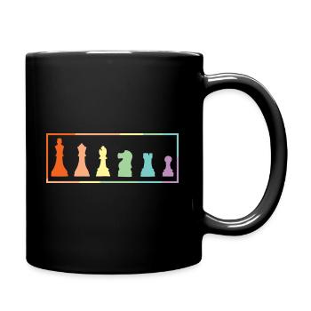 Bunte Schachfiguren Schachmeister - Tasse einfarbig - Schwarz - Rechts
