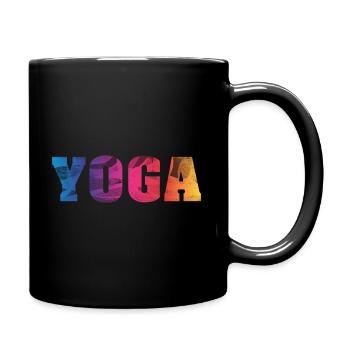 Yoga Text bunt - Tasse einfarbig - Schwarz - Rechts