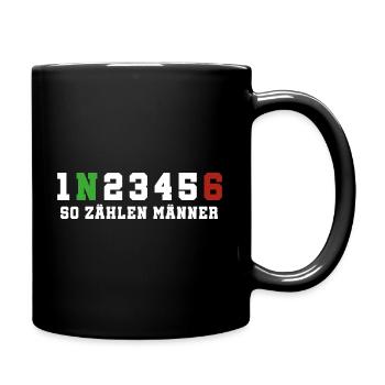 1n23456 Motorrad Gangschaltung Motorradfahrer - Tasse einfarbig - Schwarz - Rechts