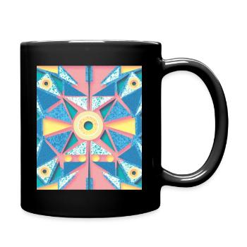 Blau, Rosa und Pink Mandala - Tasse einfarbig - Schwarz - Rechts