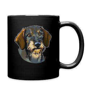Hard haired dachshund (without text) dark textiles - Full Colour Mug - black - Right