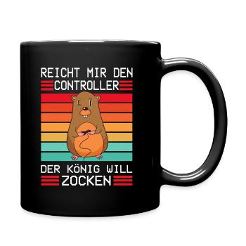 Herren Gamer Der König Will Zocken Geschenk Shirt - Tasse einfarbig - Schwarz - Rechts