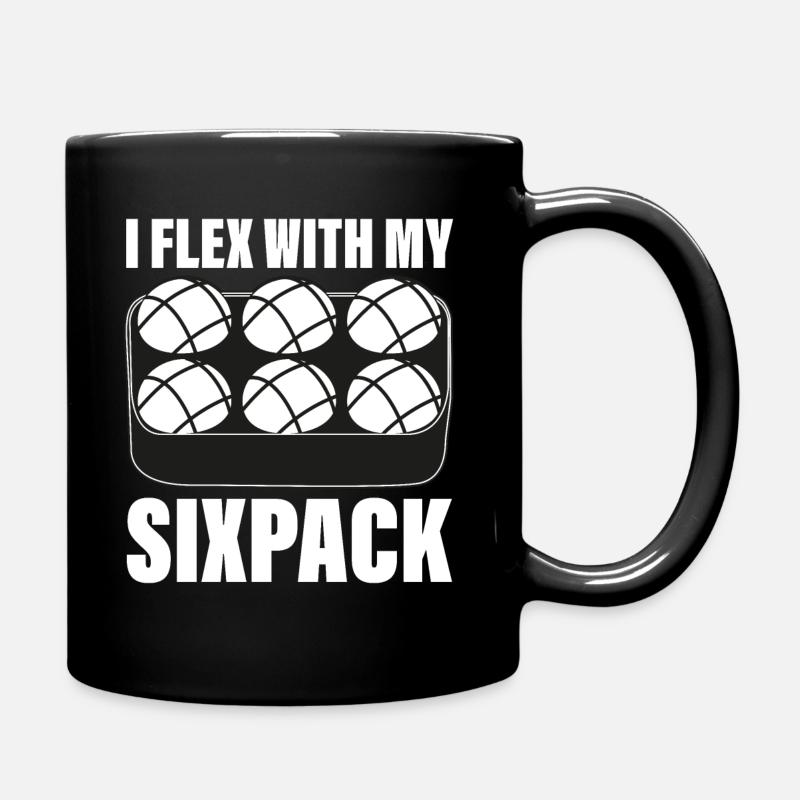 I flex with my Sixpack Boule Petanqué Saying - Full Colour Mug - black