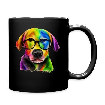 Rainbow dog Labrador with glasses - Full Colour Mug - black - Right