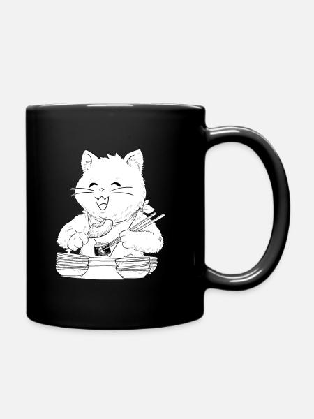 Cat with a lot of appetite, for "all you can eat" fans - Full Colour Mug - black