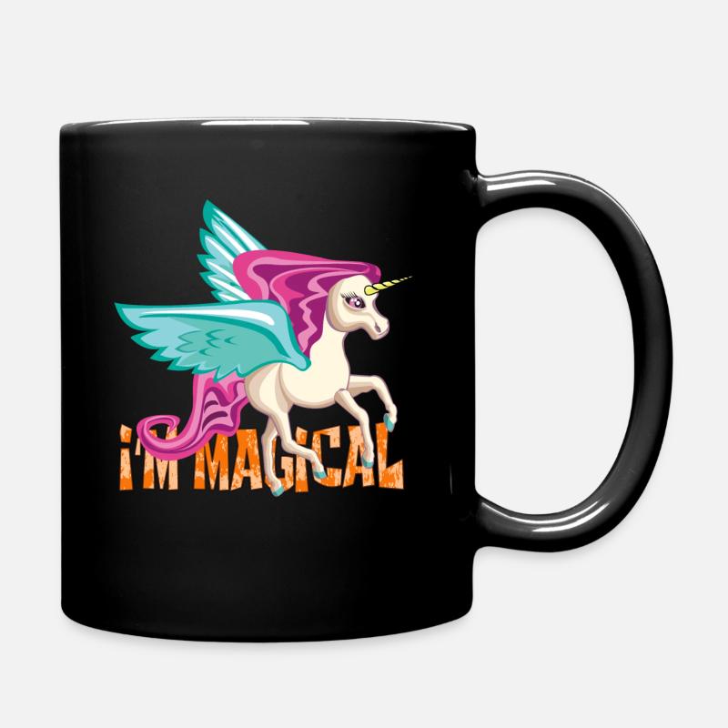 Unicorn "I'm magical", süßes Einhorn mit Spruch - Tasse einfarbig - Schwarz