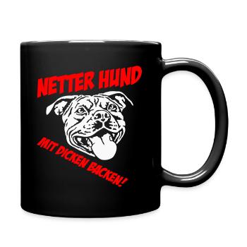 Netter Hund mit dicken Backen hell - Tasse einfarbig - Schwarz - Rechts