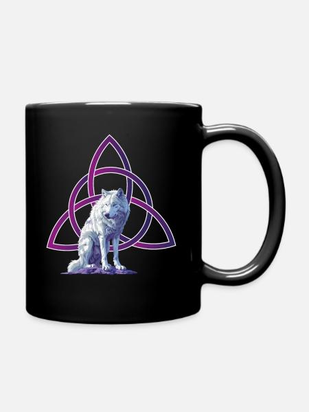 Keltisches Triquette Weißer Wolf - Tasse einfarbig - Schwarz