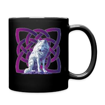 Wolf, unendlicher keltischer Knoten - Tasse einfarbig - Schwarz - Rechts