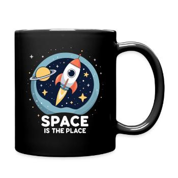 Space Design - Rocket and Planets - Full Colour Mug - black - Right