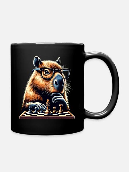 Capybara Schachspieler Humor - Tasse einfarbig - Schwarz