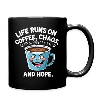 Lebendige Kaffeetasse - Chaos und Hoffnung - Tasse einfarbig - Schwarz - Rechts
