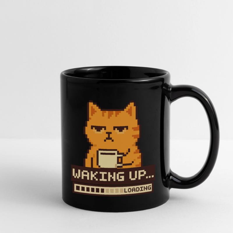 Waking Up Loading – Pixel Cat Funny Full Colour Mug