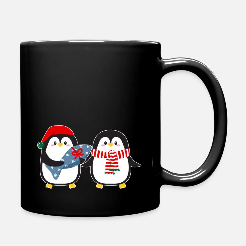 Niedliche Pinguine mit Geschenk - Tasse einfarbig - Schwarz