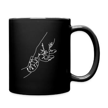 Child holds parents with finger in white - Full Colour Mug - black - Right