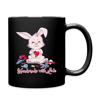 Handmade with Love süßer Hase - perfektes Geschenk - Tasse einfarbig - Schwarz - Rechts