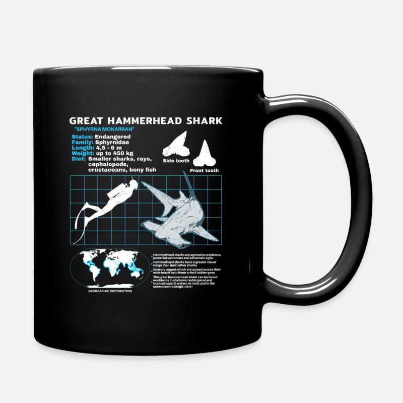 Hammerhai Datenblatt - Tasse einfarbig - Schwarz