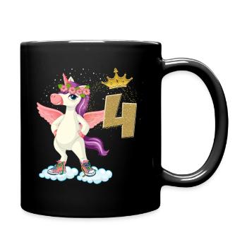 Licorne anniversaire 4 ans Fille Cadeau Enfant - Mug uni - noir - Droite