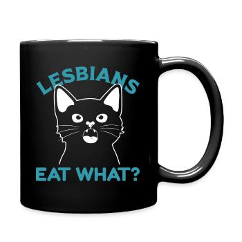Lesbians eat what? Funny Cat quote Humorous Quote - Full Colour Mug - black - Right