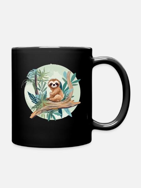 Süßes Faultier im Dschungel - Tasse einfarbig - Schwarz