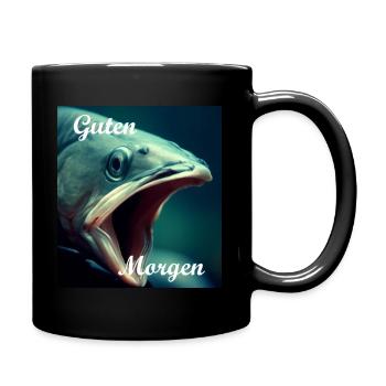 Guten Morgen Fisch - Tasse einfarbig - Schwarz - Rechts