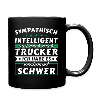 Sympathisch und intelligent - Trucker Edition - Tasse einfarbig - Schwarz - Rechts