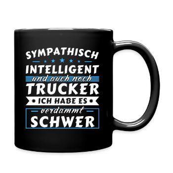 Sympathisch und intelligent - Trucker Edition - Tasse einfarbig - Schwarz - Rechts