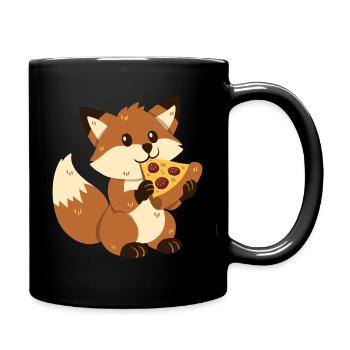 Fuchs mit Pizza - Tasse einfarbig - Schwarz - Rechts