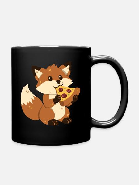 Fuchs mit Pizza - Tasse einfarbig - Schwarz