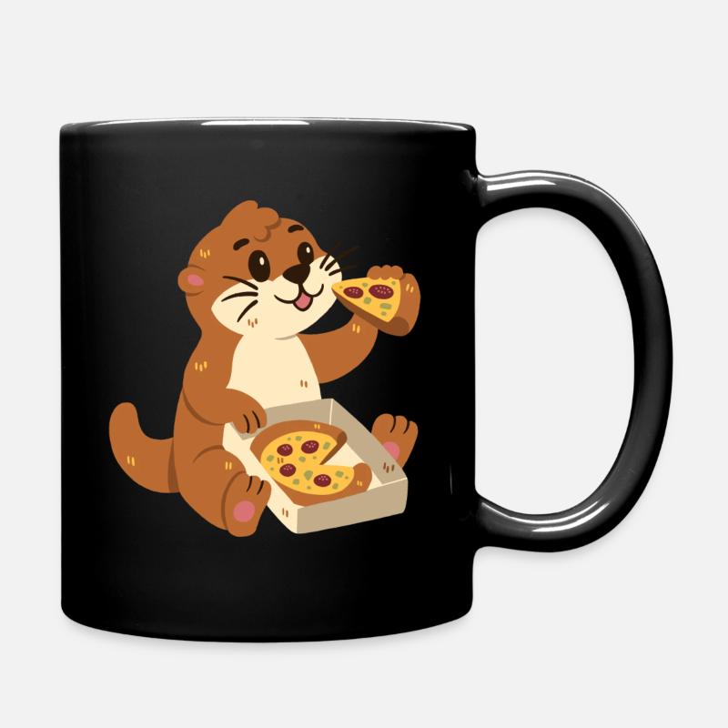 Otter mit Pizza - Tasse einfarbig - Schwarz