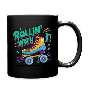 Rollin' With It - Retro Rollschuh Design - Tasse einfarbig - Schwarz - Rechts