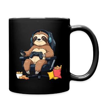 Gaming Faultier im Chill-Modus - Tasse einfarbig - Schwarz - Rechts