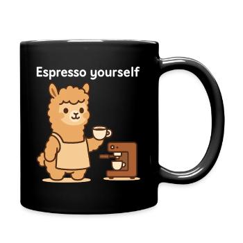 Cute alpaca with coffee cup - Full Colour Mug - black - Right