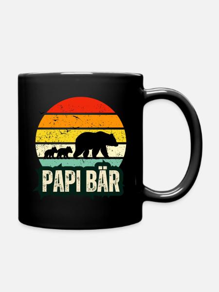 Retro Papi Bär bärenstarker Vater Papa T-Shirt - Tasse einfarbig - Schwarz